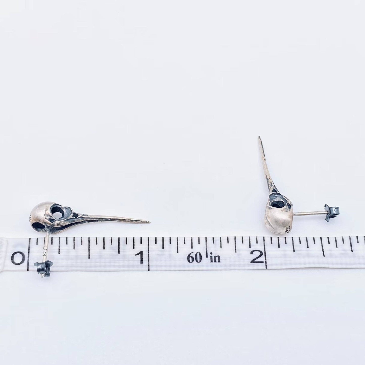 925 Sterling Silver Hummingbird Skull Ear Studs