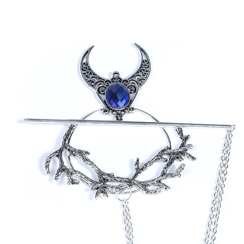 Vintage Crescent Branch Viking Rhinestone Hairpin