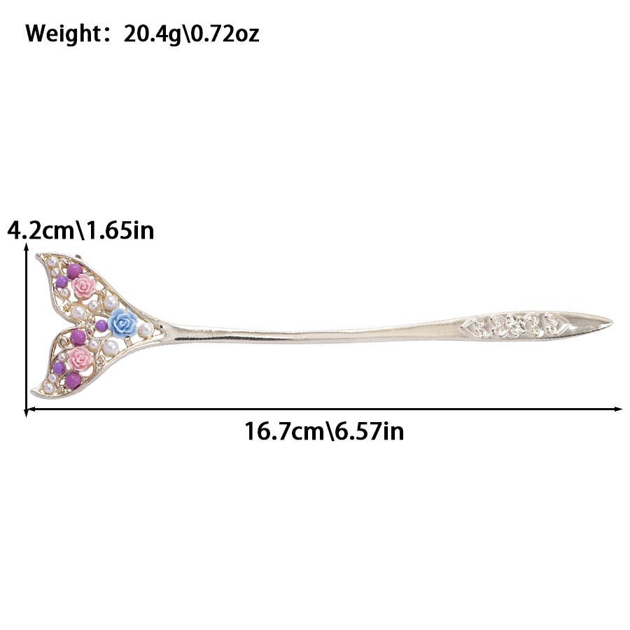 Pearl & Rose Inlaid Mermaid Fishtail Hairpin