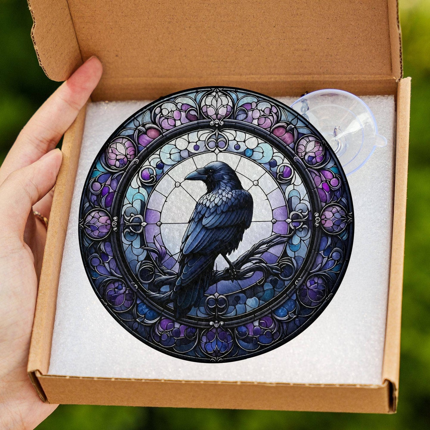 Raven Stained Glass Suncatcher
