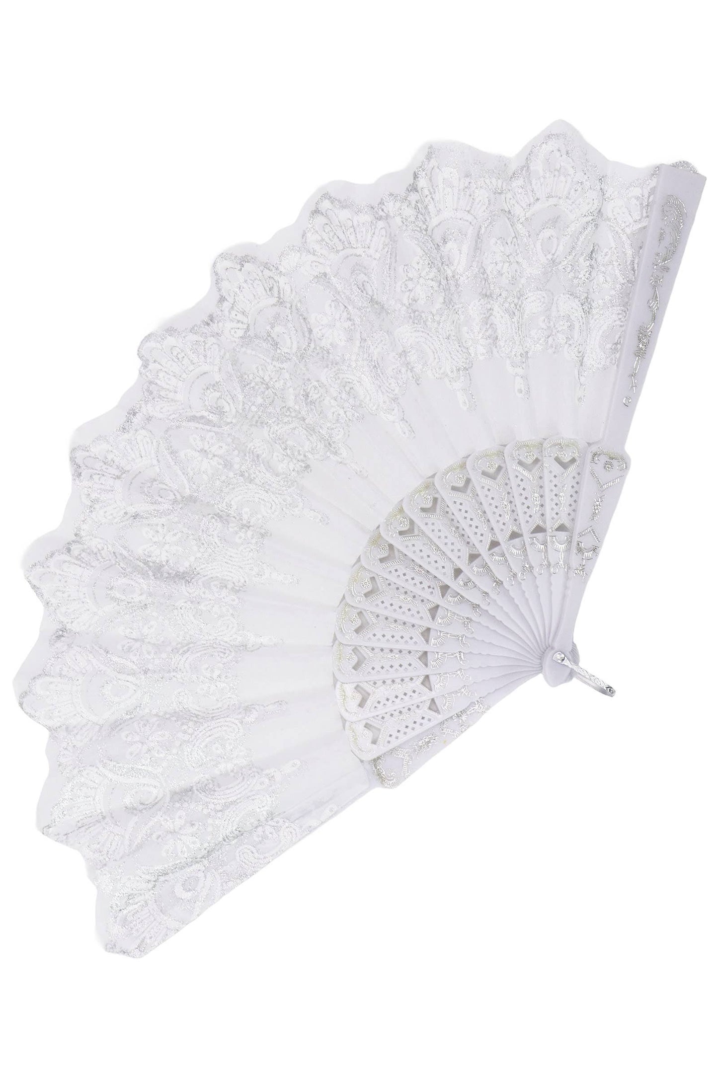 Lux White Glitter Floral Handheld Folding Fan