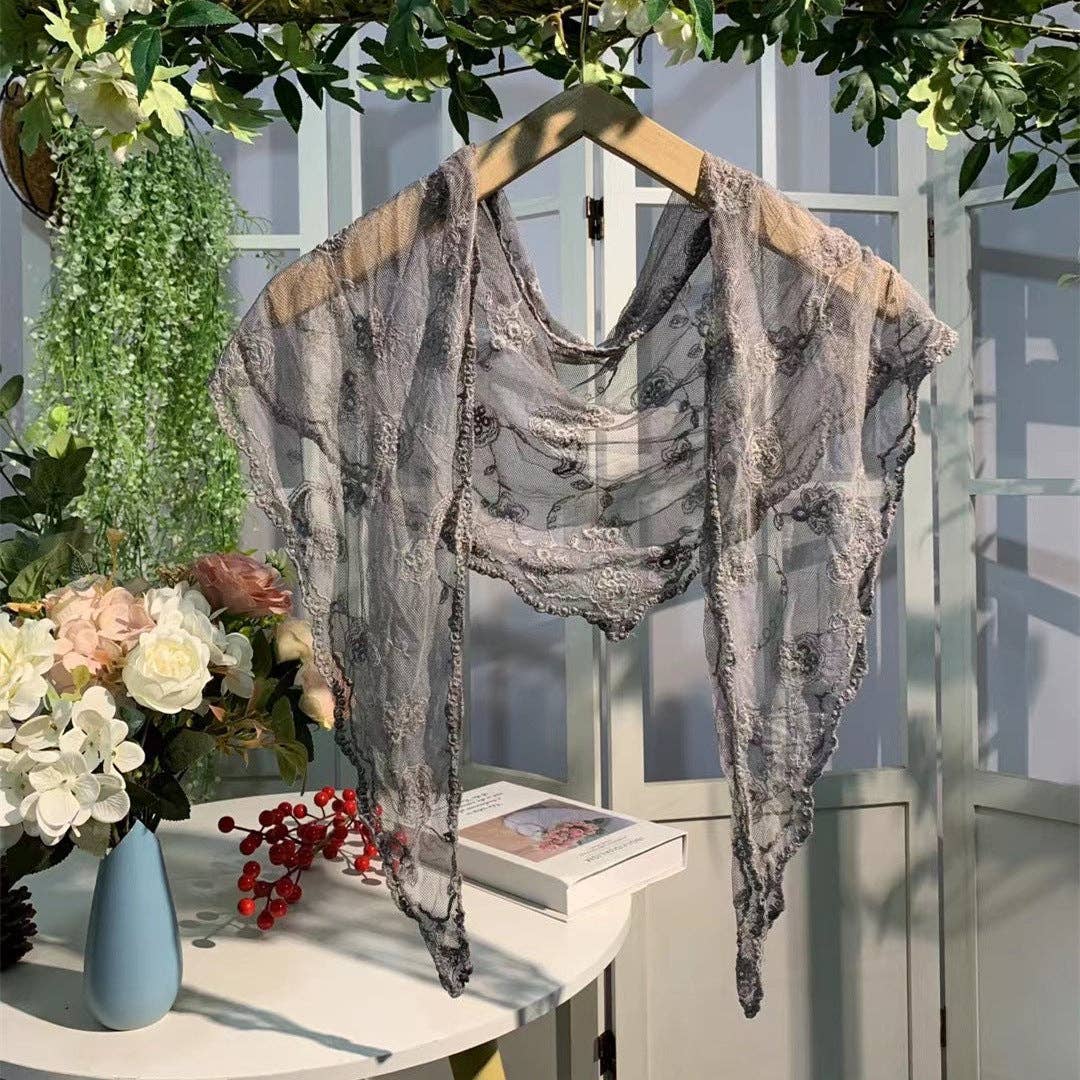 Embroidered Lace Small Shawl Scarf