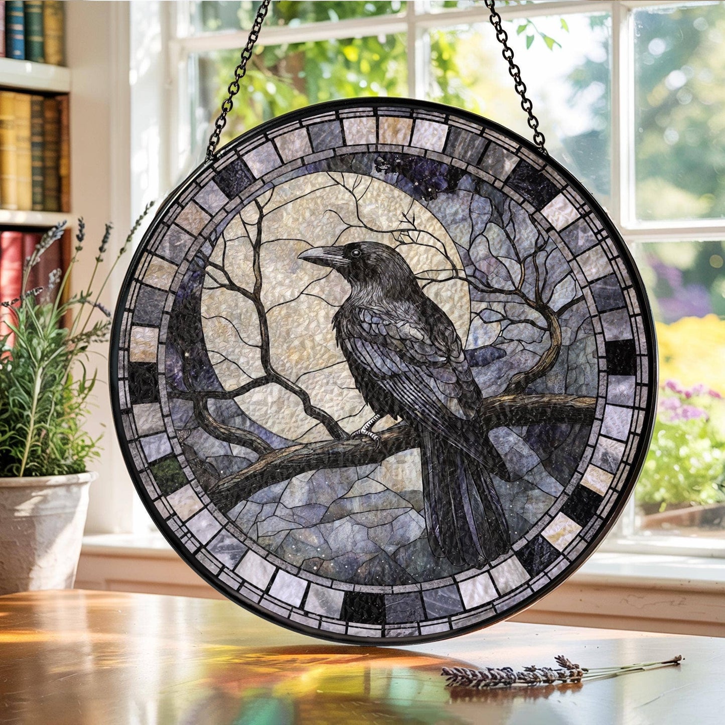 Black Raven Stained Glass Suncatcher