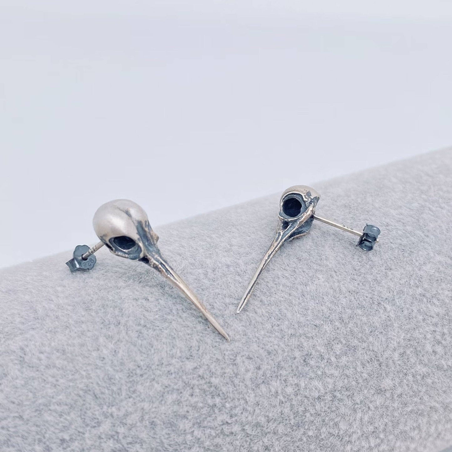 925 Sterling Silver Hummingbird Skull Ear Studs