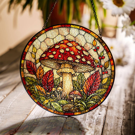 Stained Glass Mushroom Suncatcher