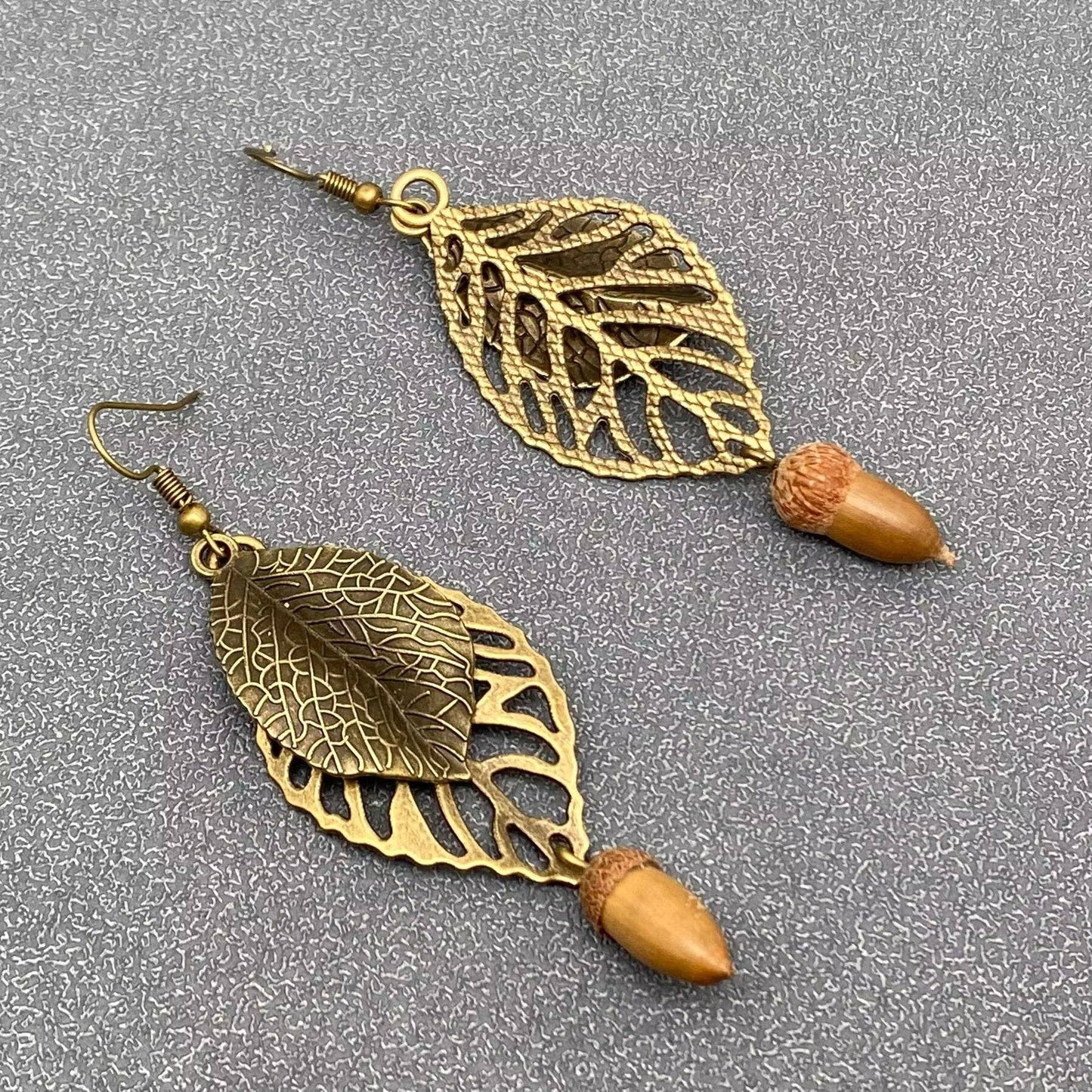 Acorn & Metal Leaf Earrings