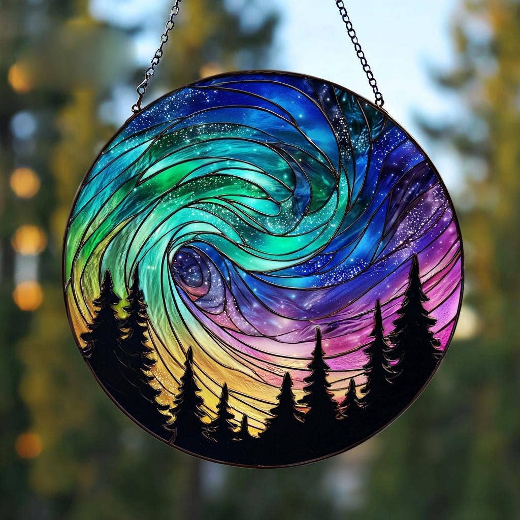 Aurora Borealis Suncatcher Pine Trees