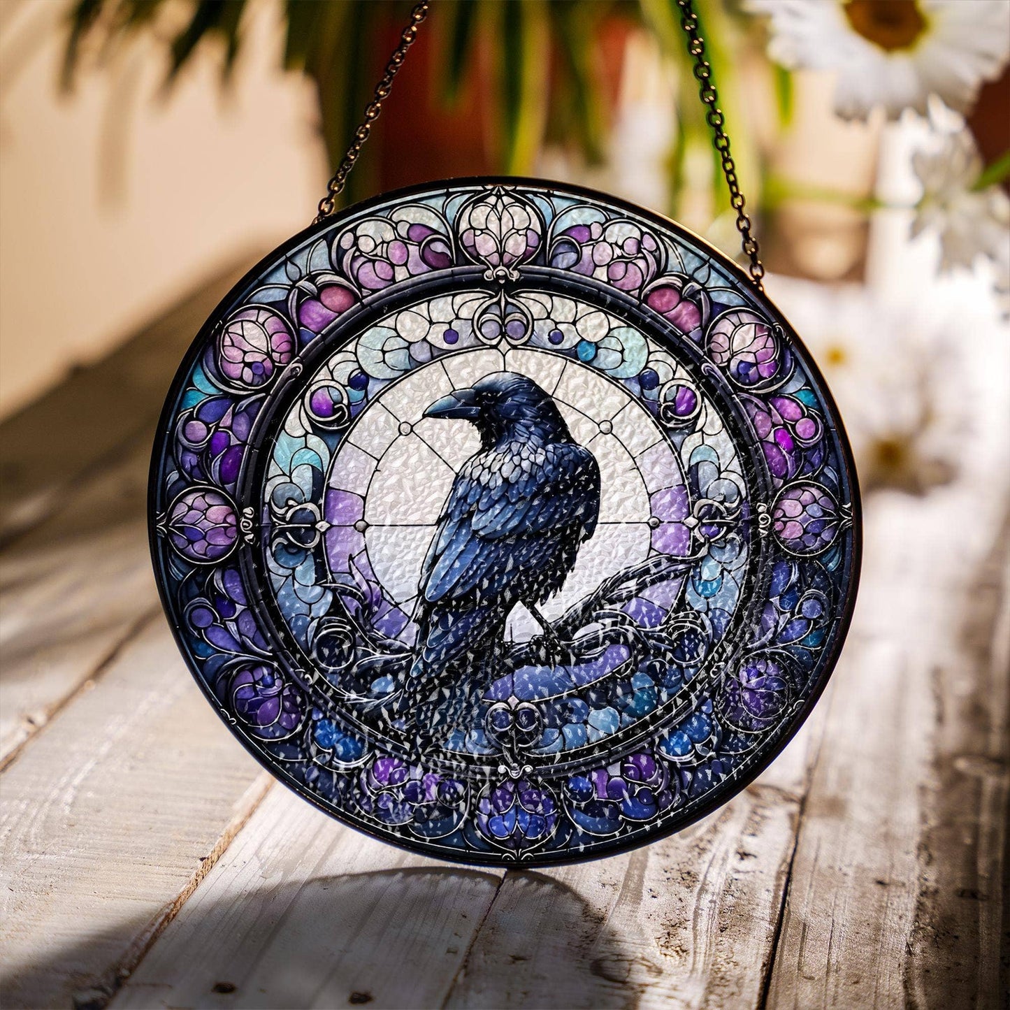 Raven Stained Glass Suncatcher