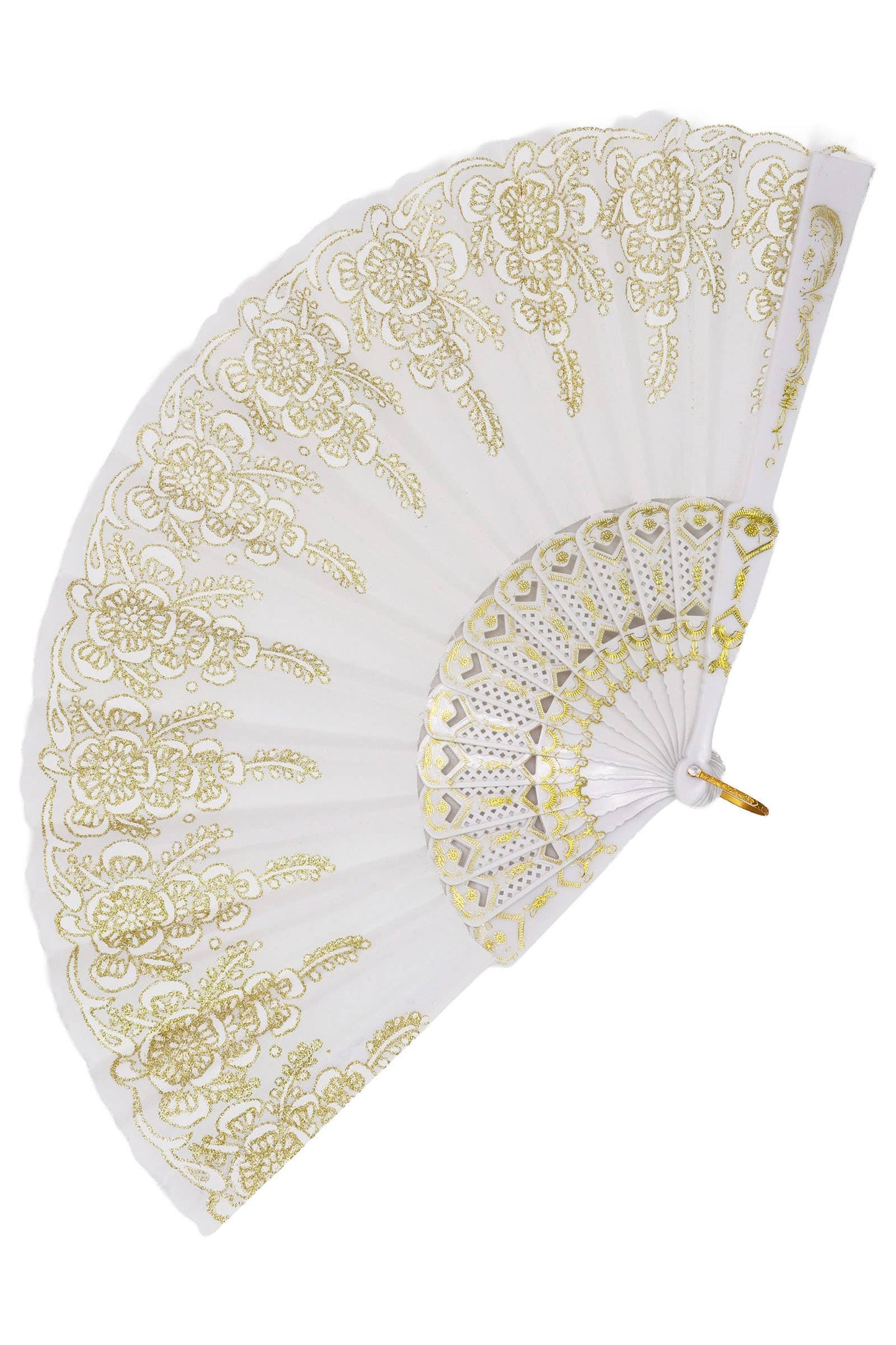 Lux White Glitter Floral Handheld Folding Fan