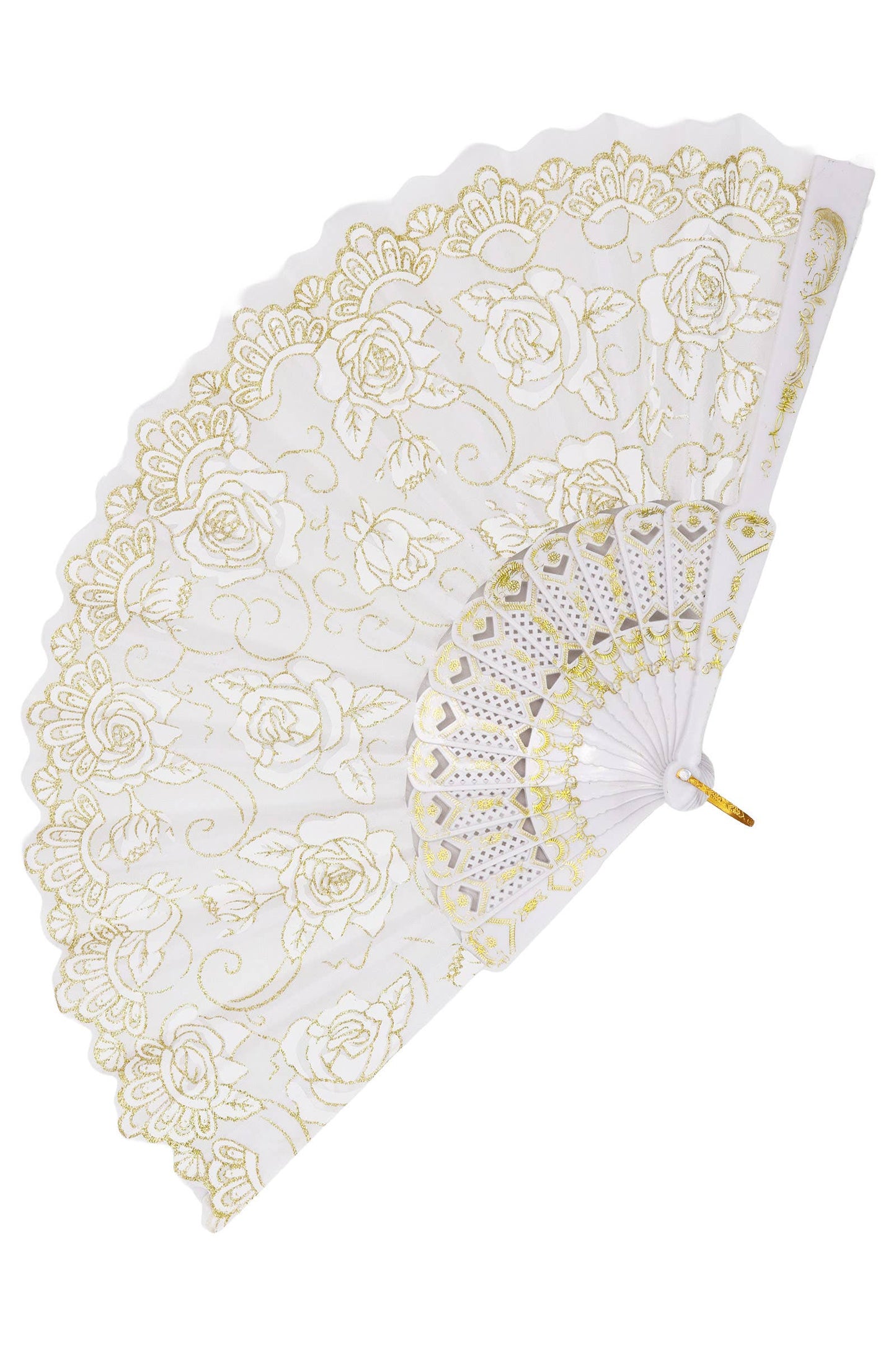Lux White Glitter Floral Handheld Folding Fan