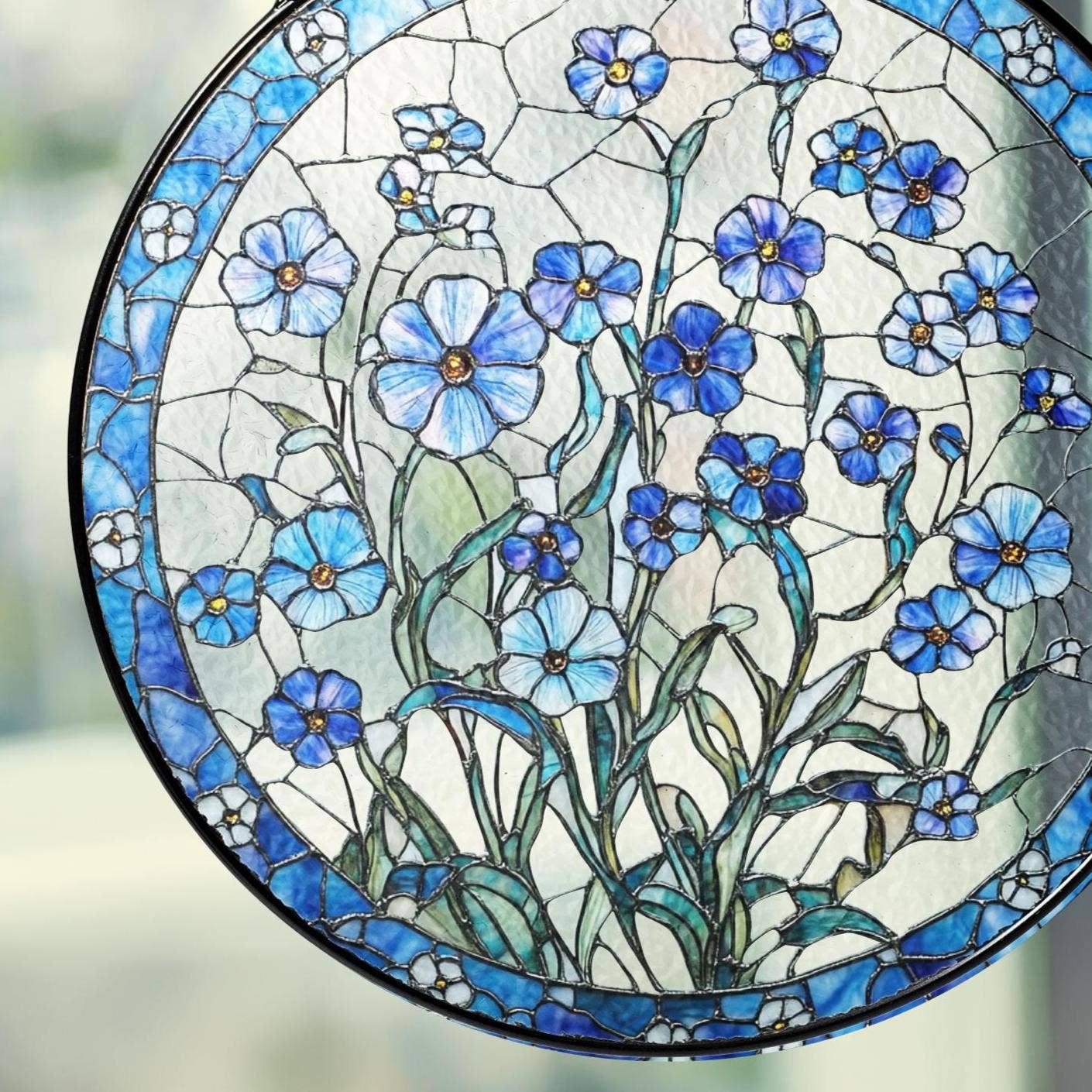 Forget Me Not Stained Glass Suncatcher