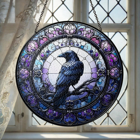 Raven Stained Glass Suncatcher