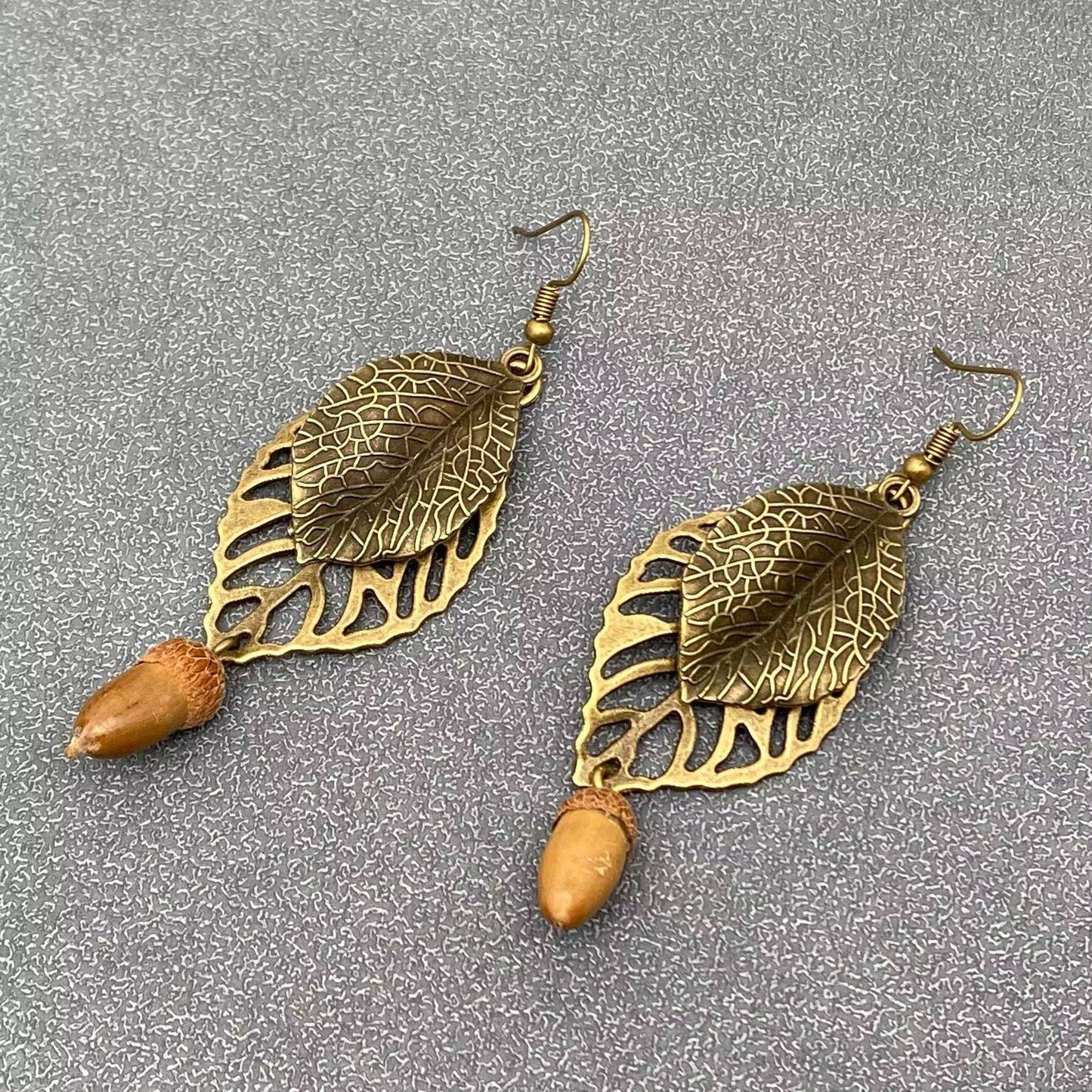Acorn & Metal Leaf Earrings