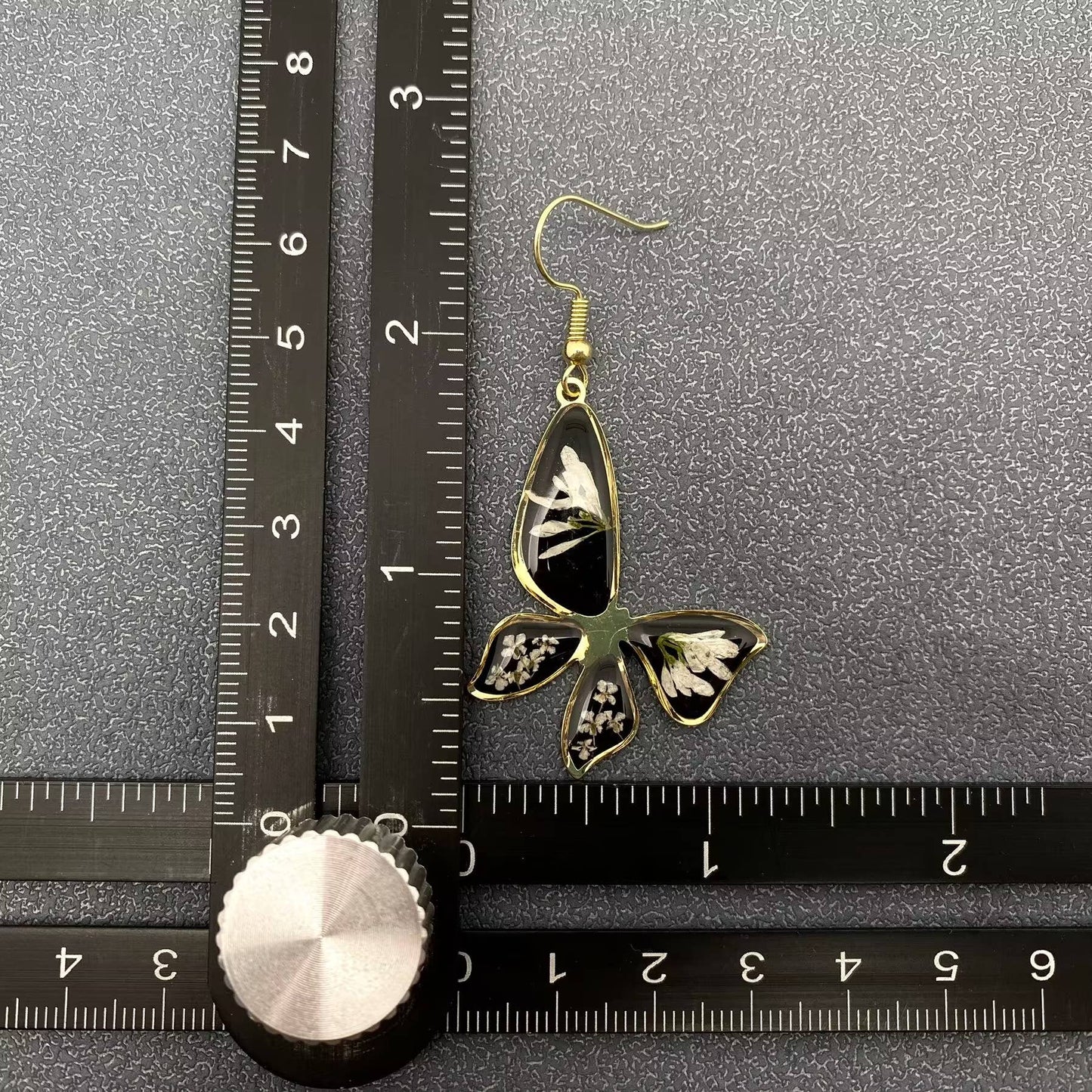 PDF - Genuine White Dried Flowers Black Butterfly Earrings