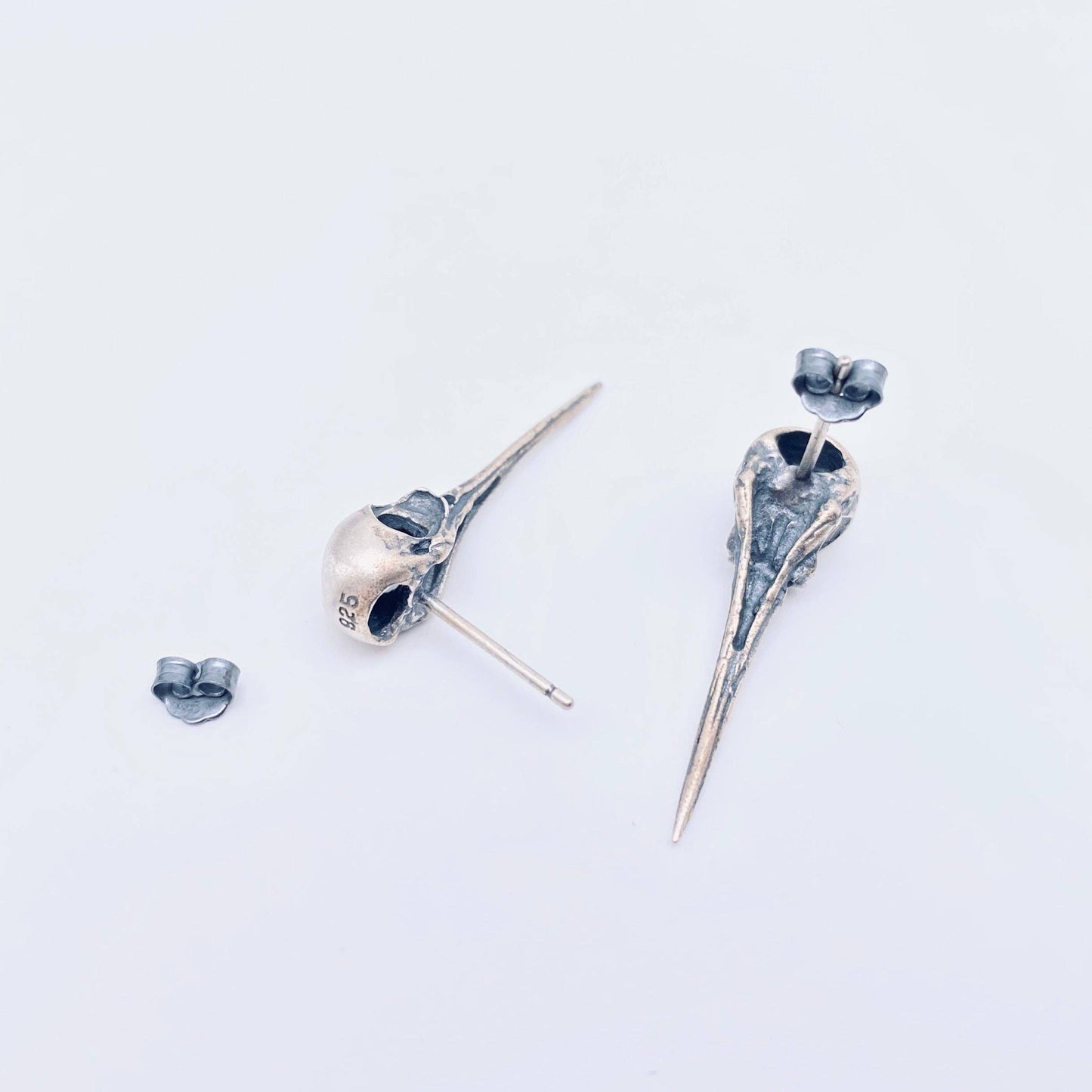 925 Sterling Silver Hummingbird Skull Ear Studs