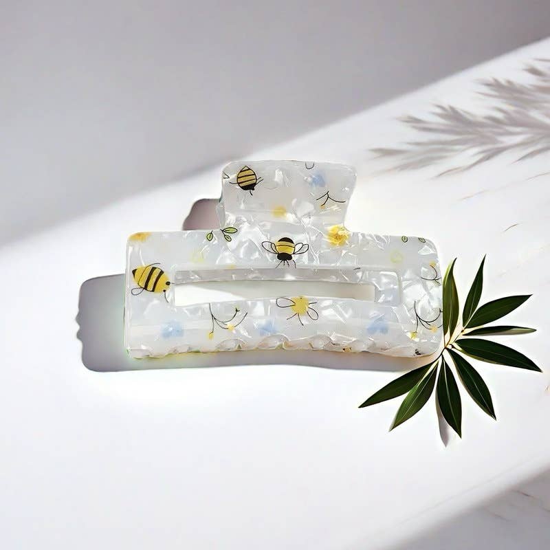 Cartoon Bee Flower Print Square Hair Claw Clip