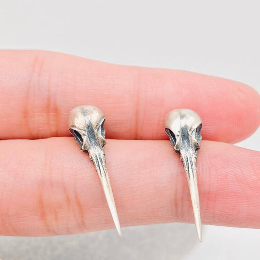 925 Sterling Silver Hummingbird Skull Ear Studs