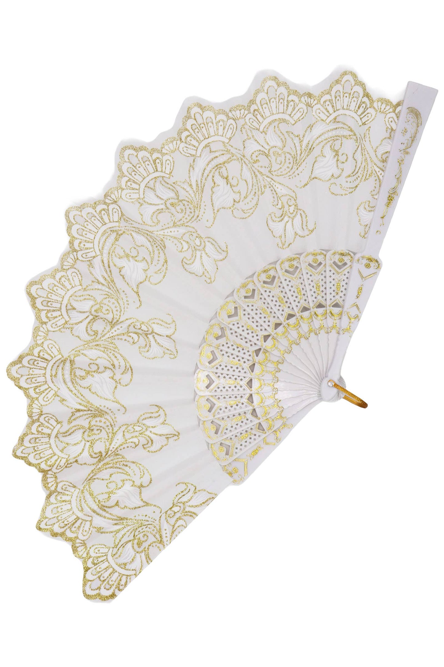 Lux White Glitter Floral Handheld Folding Fan