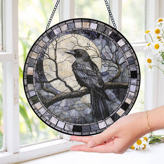 Black Raven Stained Glass Suncatcher