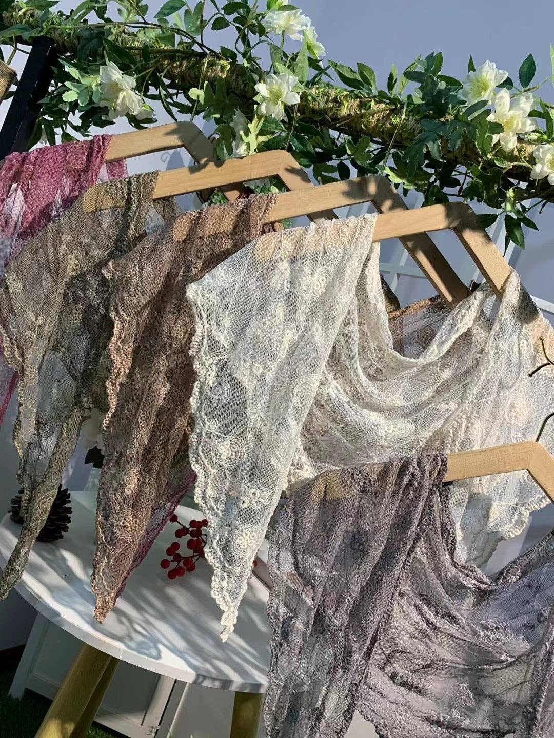 Embroidered Lace Small Shawl Scarf