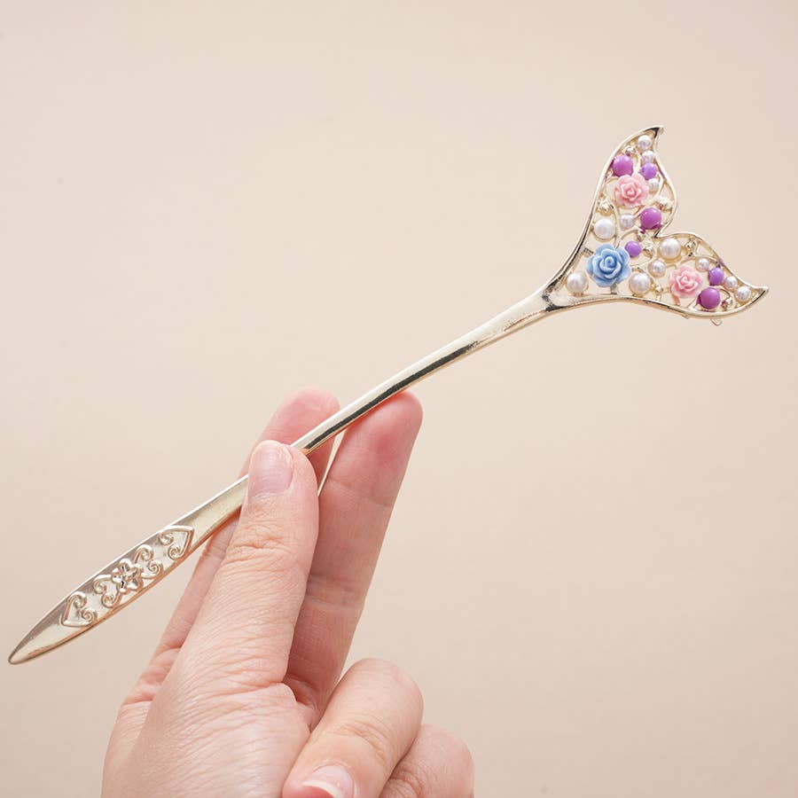 Pearl & Rose Inlaid Mermaid Fishtail Hairpin