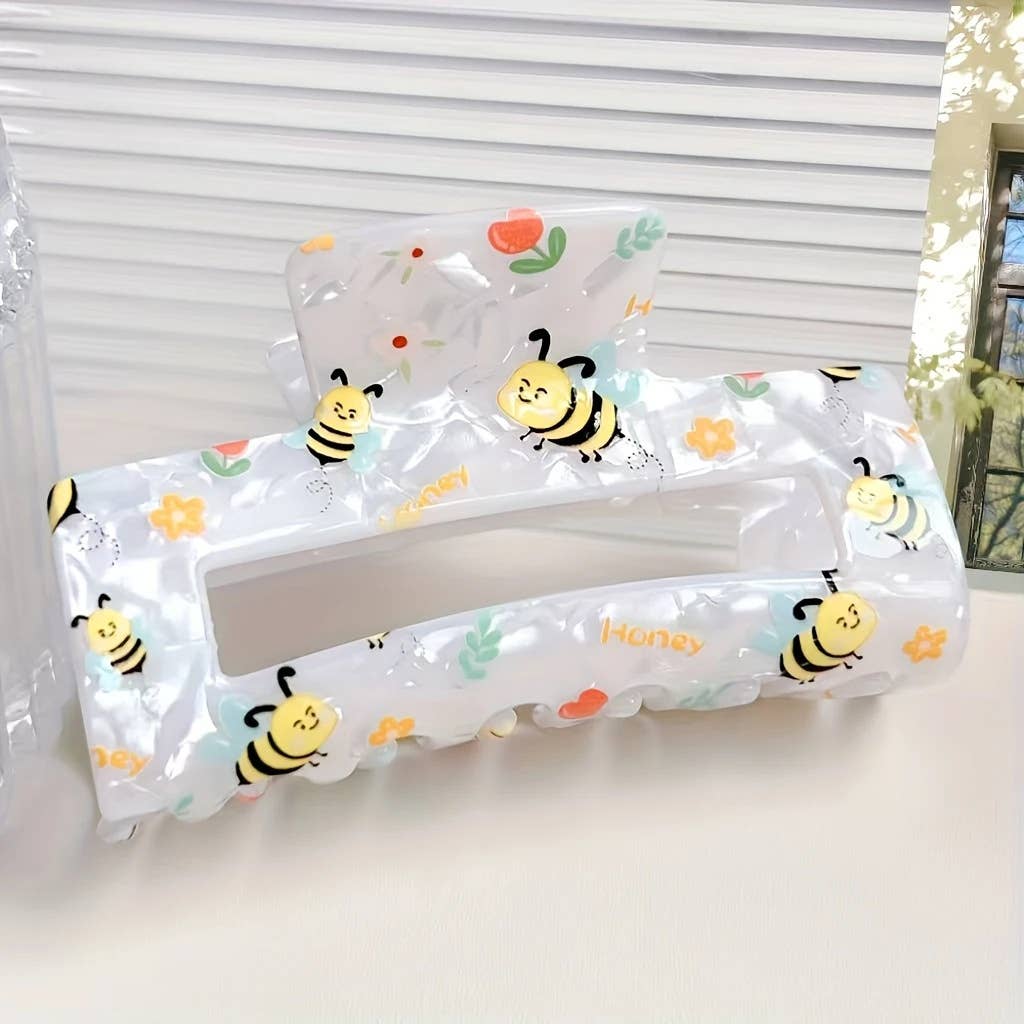 Cartoon Bee Flower Print Square Hair Claw Clip