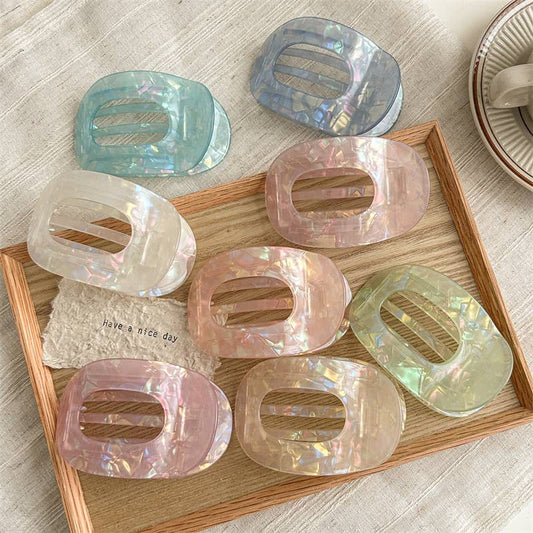 Iridescent Oval Flat Hair Claw Clip