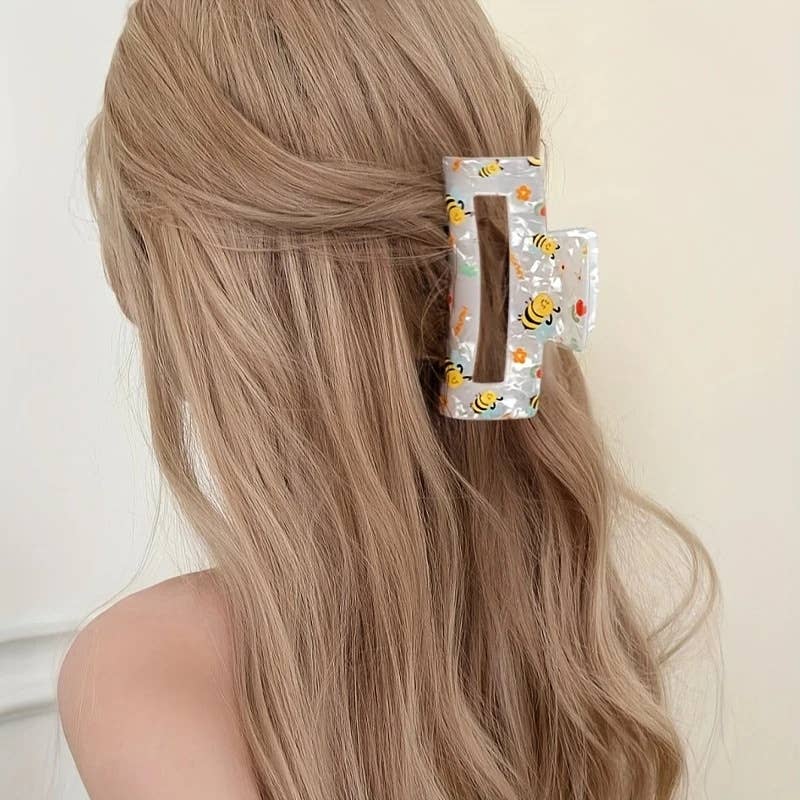 Cartoon Bee Flower Print Square Hair Claw Clip