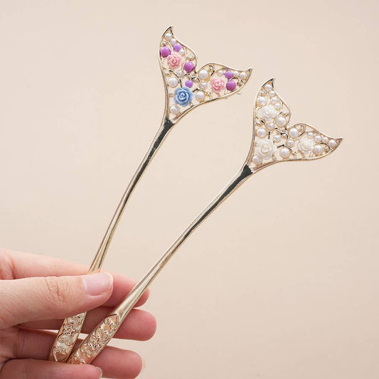 Pearl & Rose Mermaid Fishtail Hairpin
