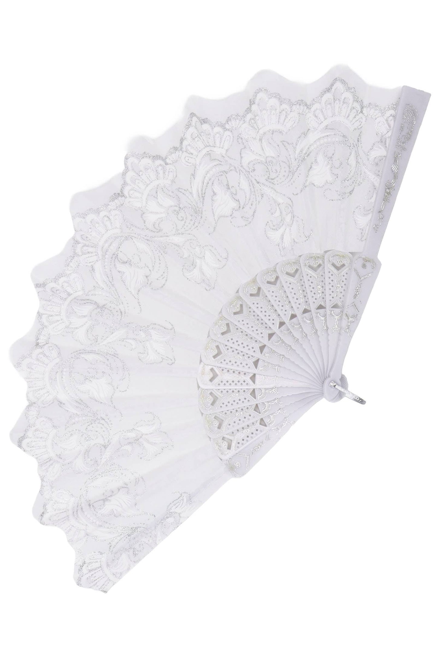 Lux White Glitter Floral Handheld Folding Fan