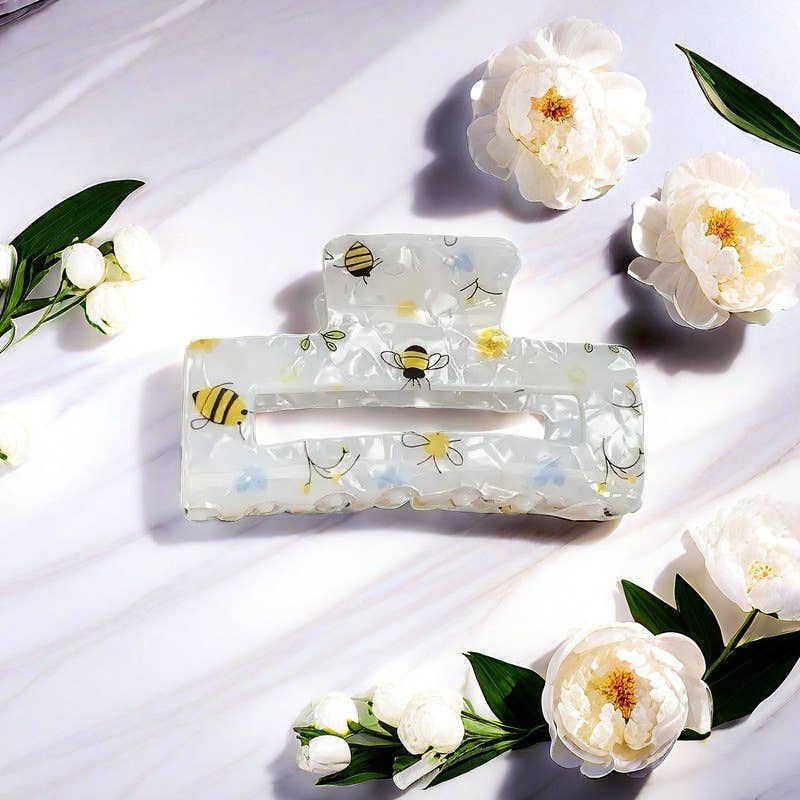 Cartoon Bee Flower Print Square Hair Claw Clip