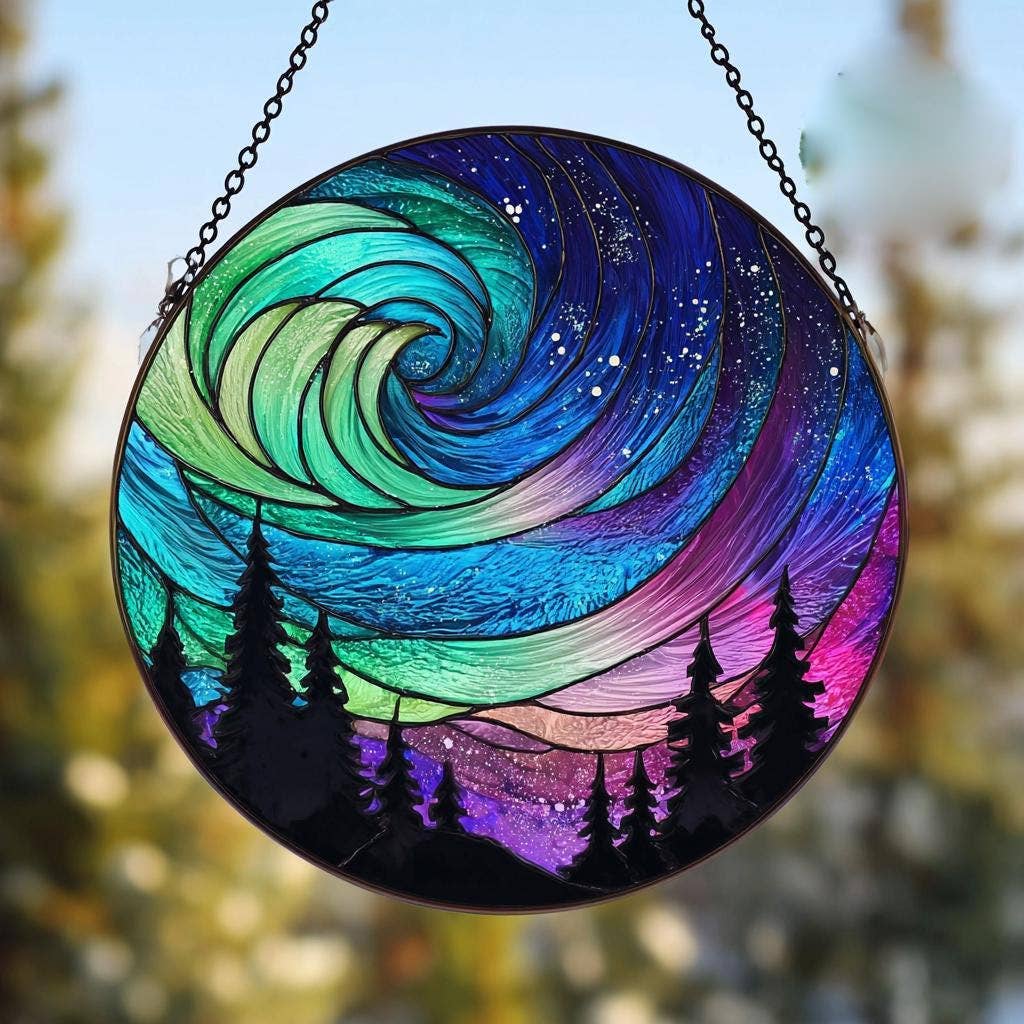 Aurora Borealis Suncatcher Pine Trees