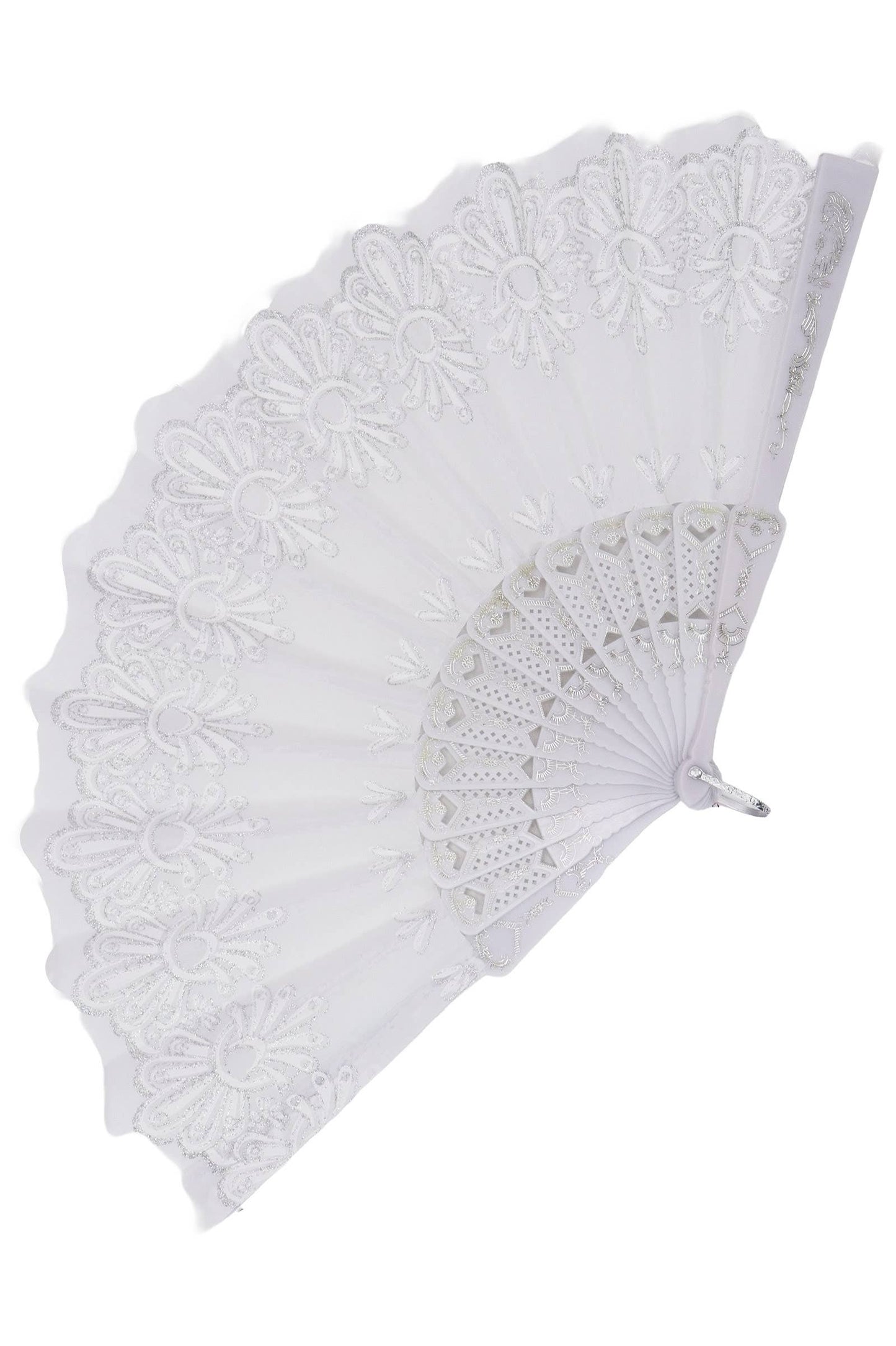 Lux White Glitter Floral Handheld Folding Fan