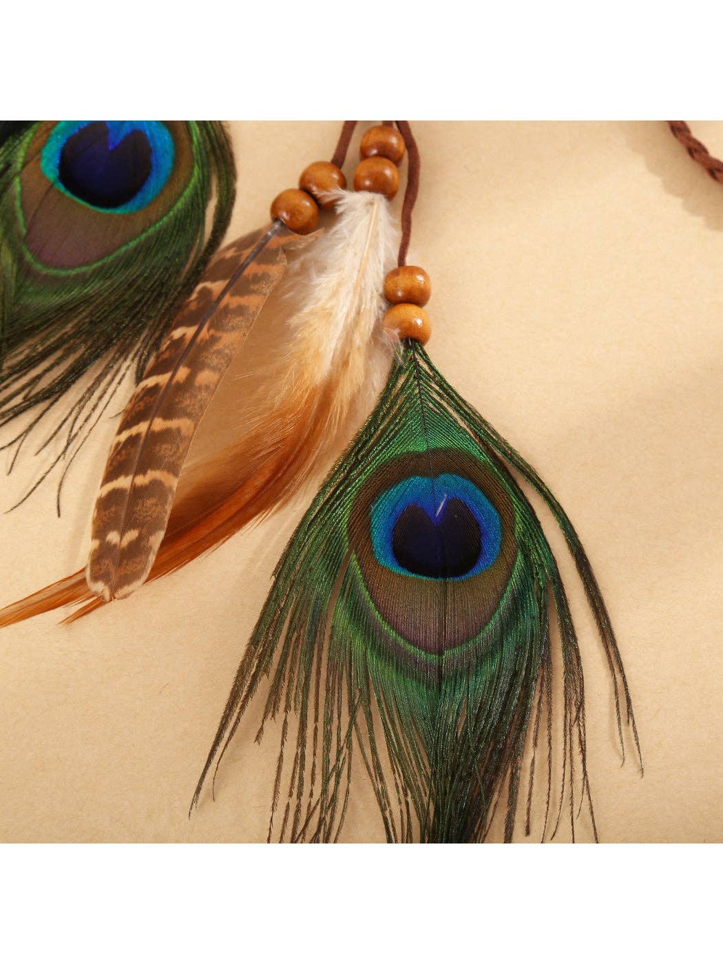 Boho Peacock Feather Hair Wrap