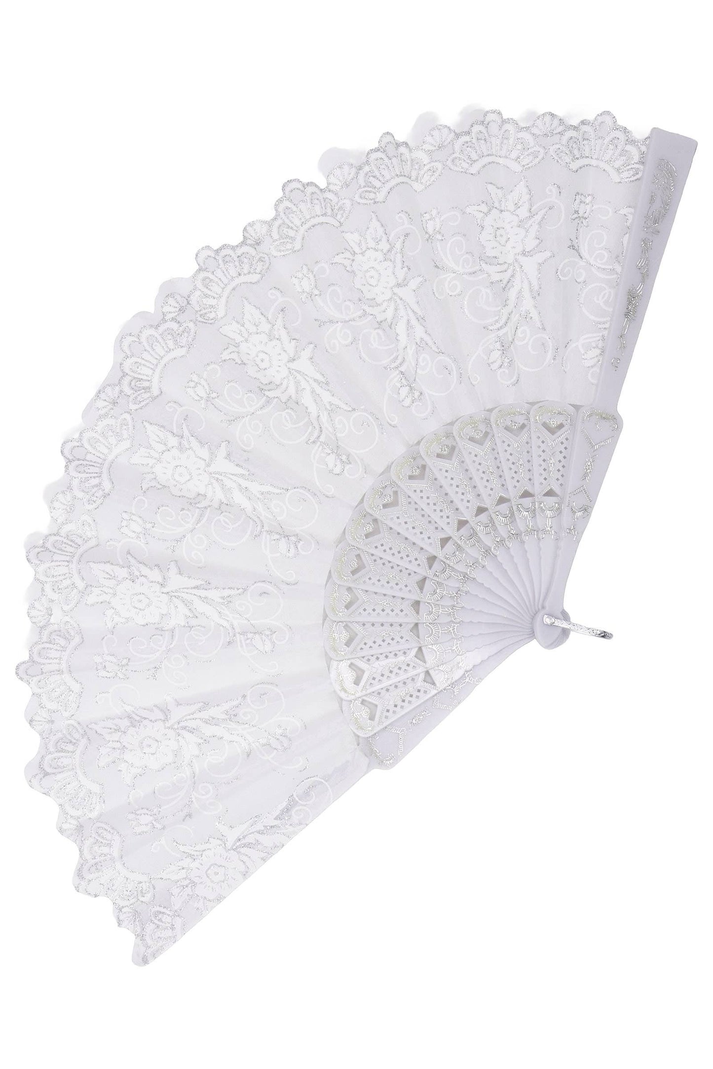 Lux White Glitter Floral Handheld Folding Fan