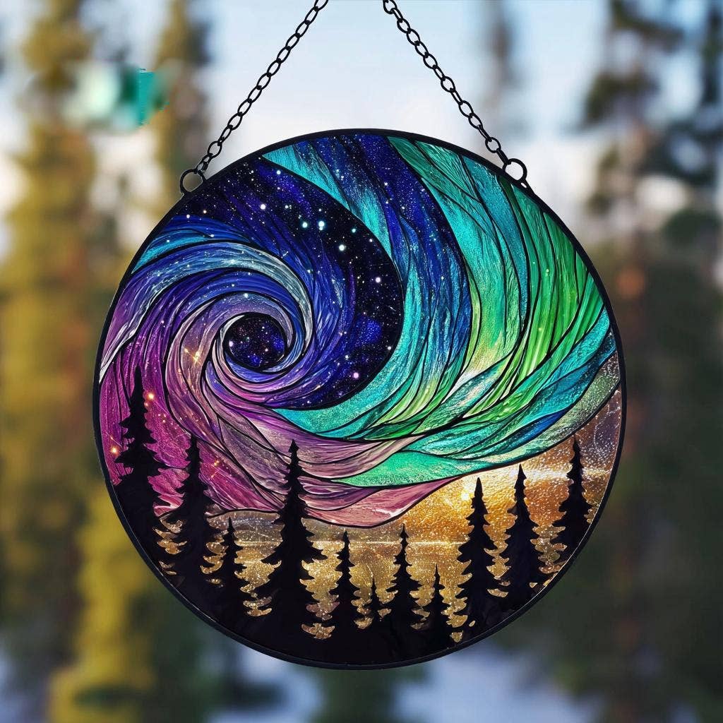 Aurora Borealis Suncatcher Pine Trees