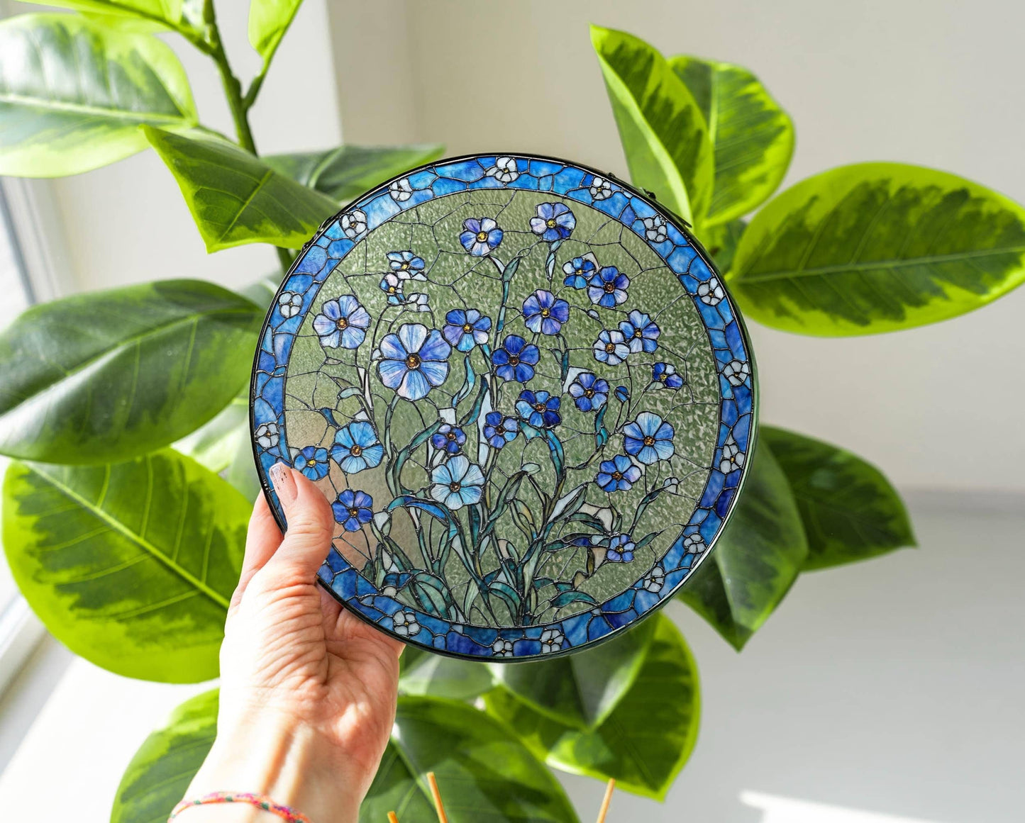Forget Me Not Stained Glass Suncatcher