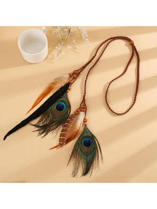 Boho Peacock Feather Hair Wrap