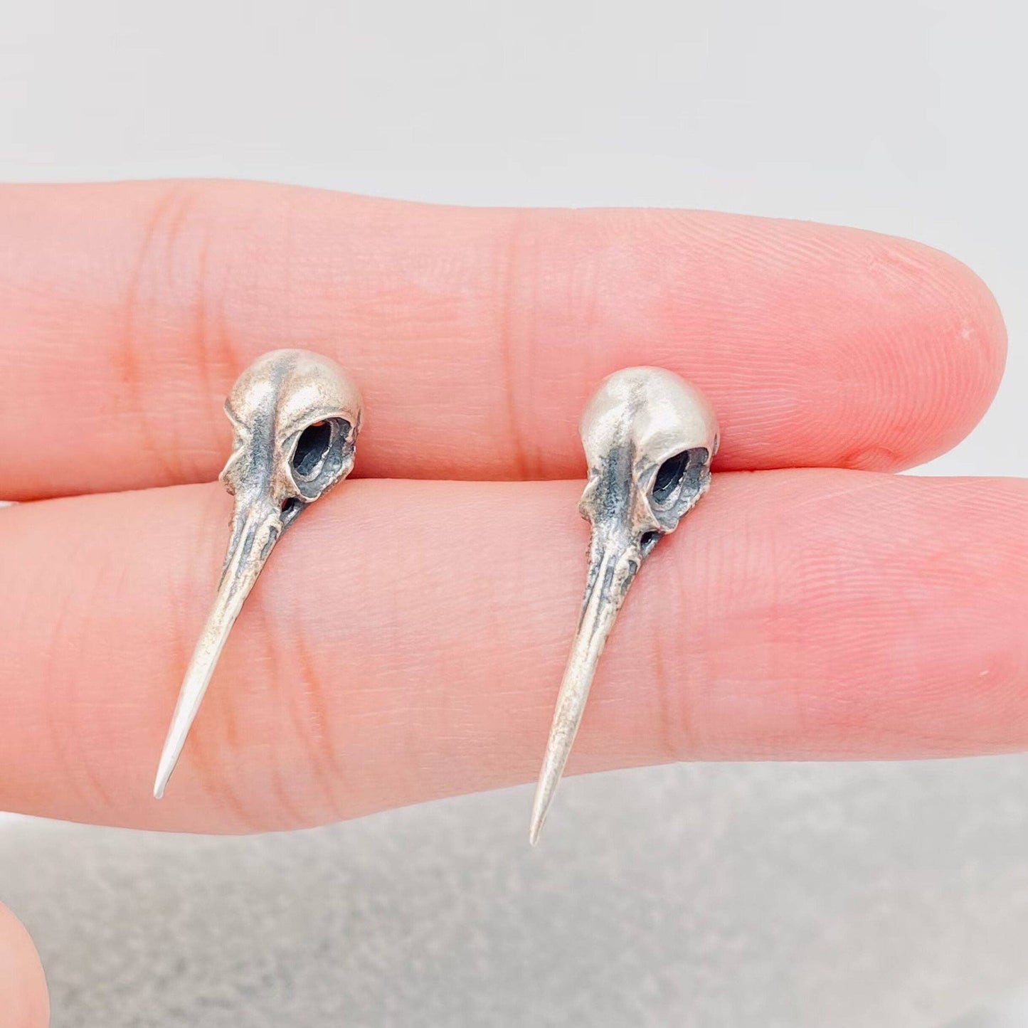 925 Sterling Silver Hummingbird Skull Ear Studs