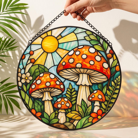 Stained Glass Mushroom Suncatcher