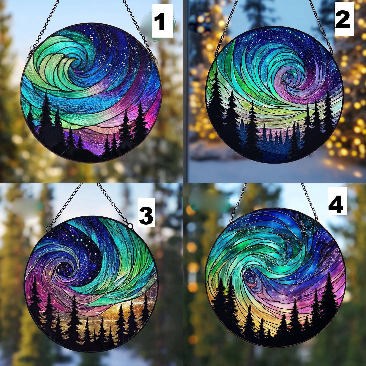 Aurora Borealis Suncatcher Pine Trees