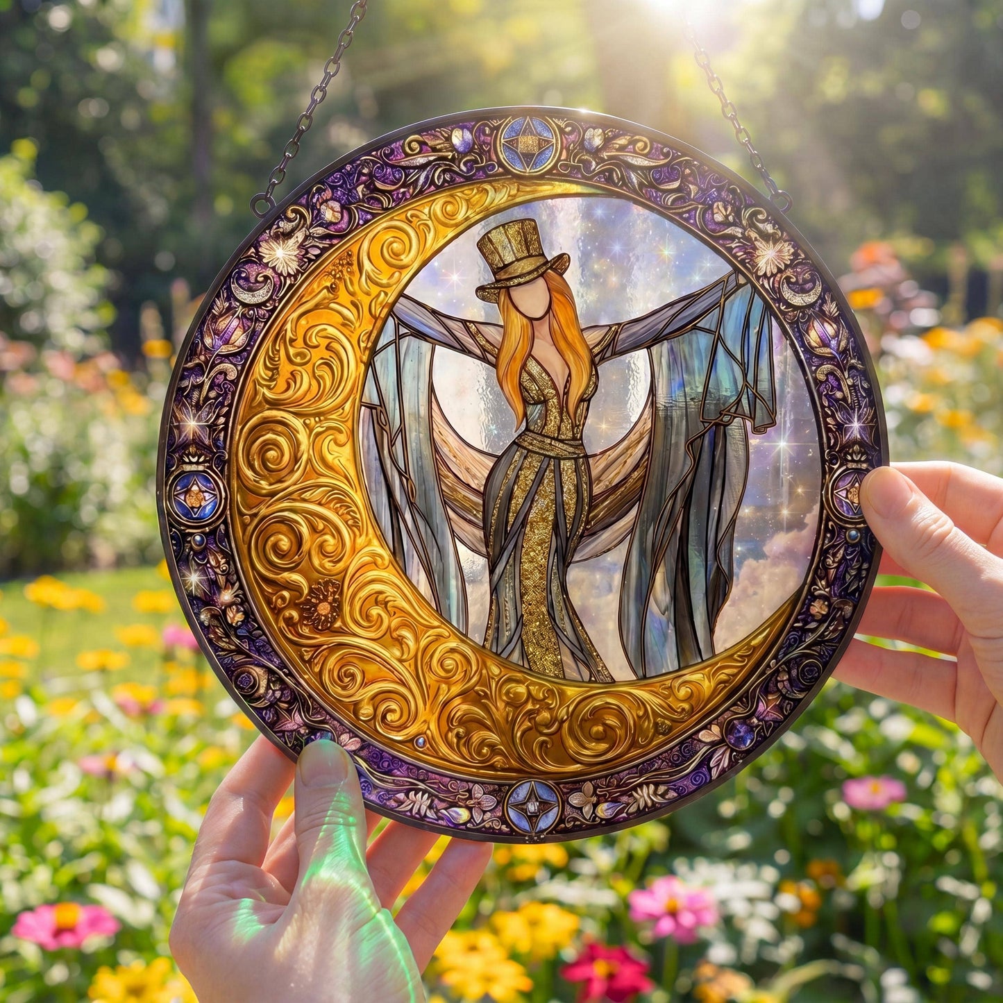 Celestial Moon Goddess Stained Glass