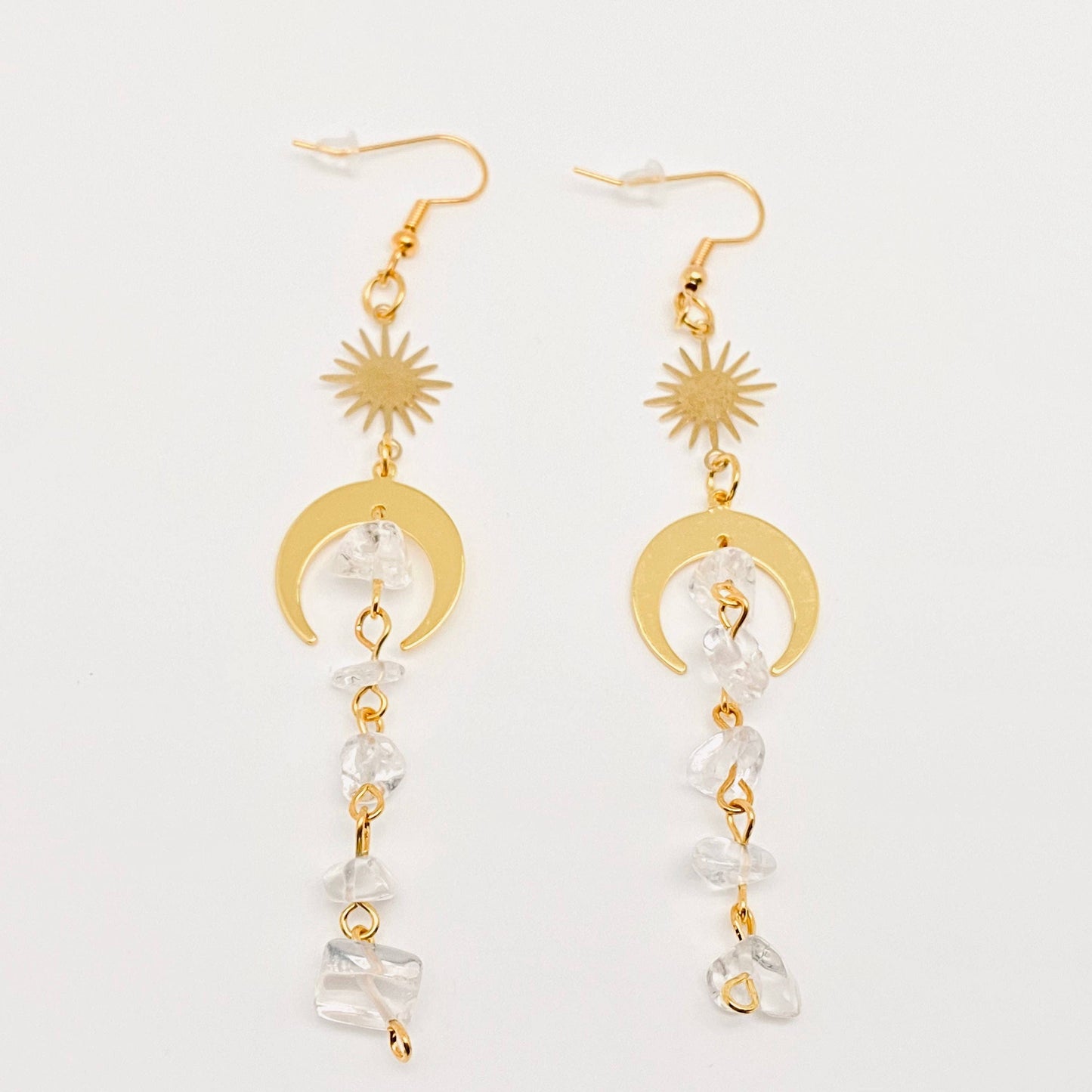 Star Moon Natural Stone Tassel Earrings - MS