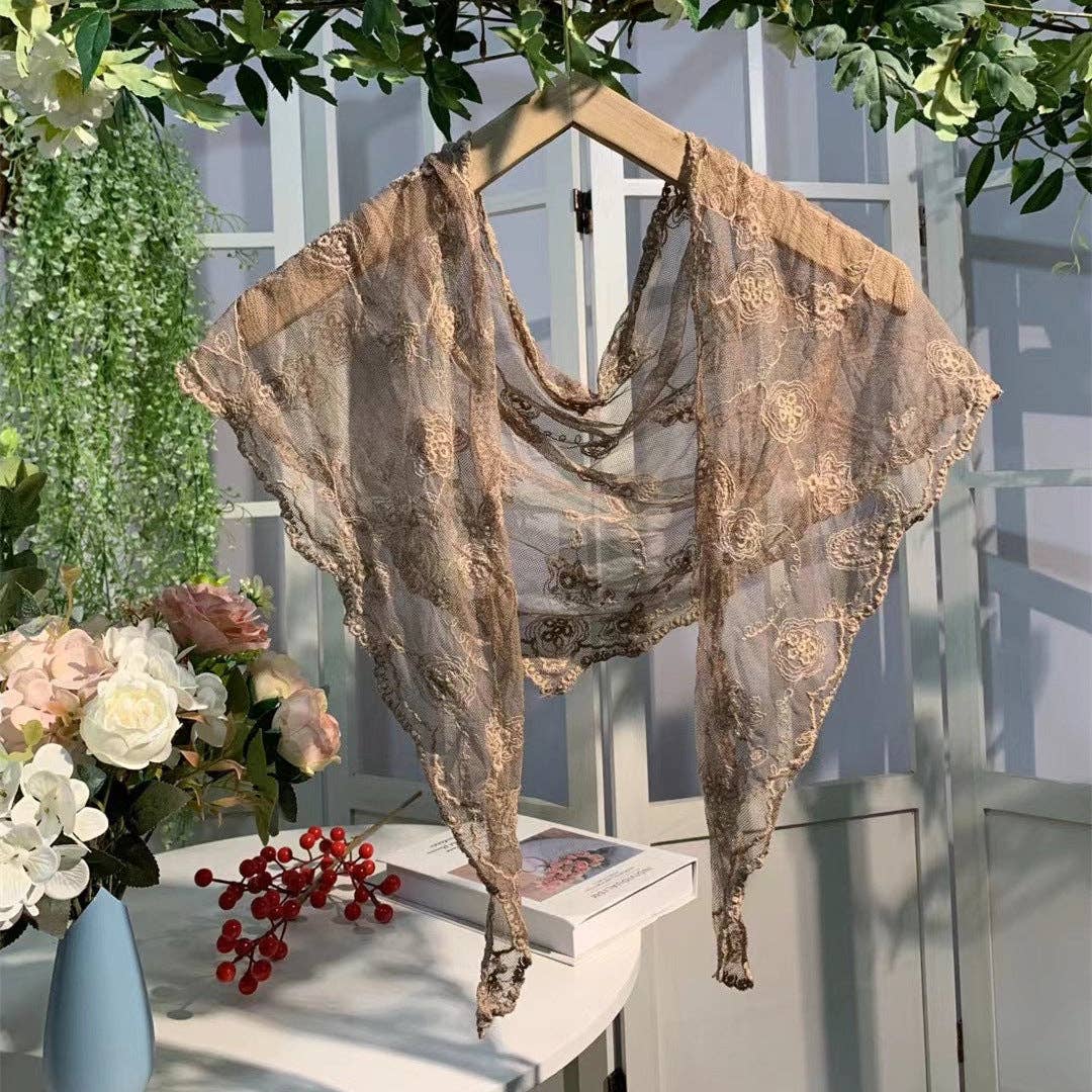 Embroidered Lace Small Shawl Scarf