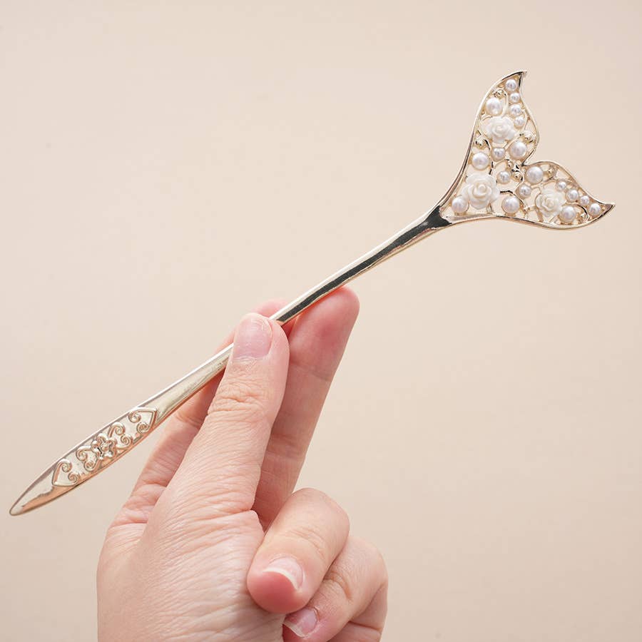 Pearl & Rose Inlaid Mermaid Fishtail Hairpin