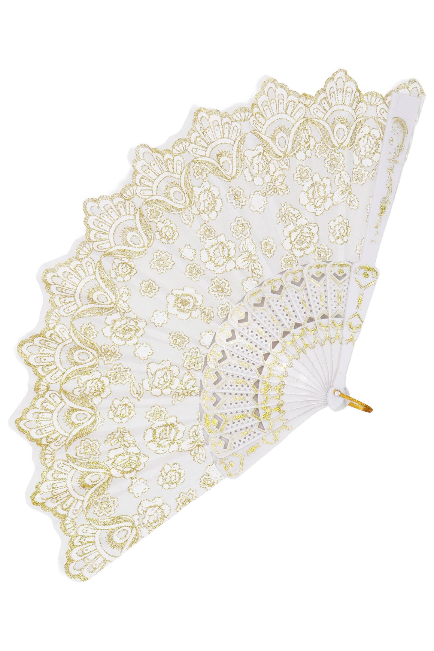 Lux White Glitter Floral Handheld Folding Fan