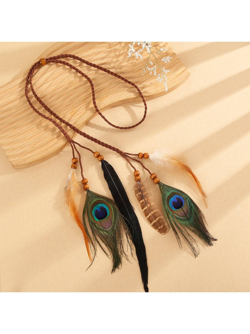 Boho Peacock Feather Hair Wrap
