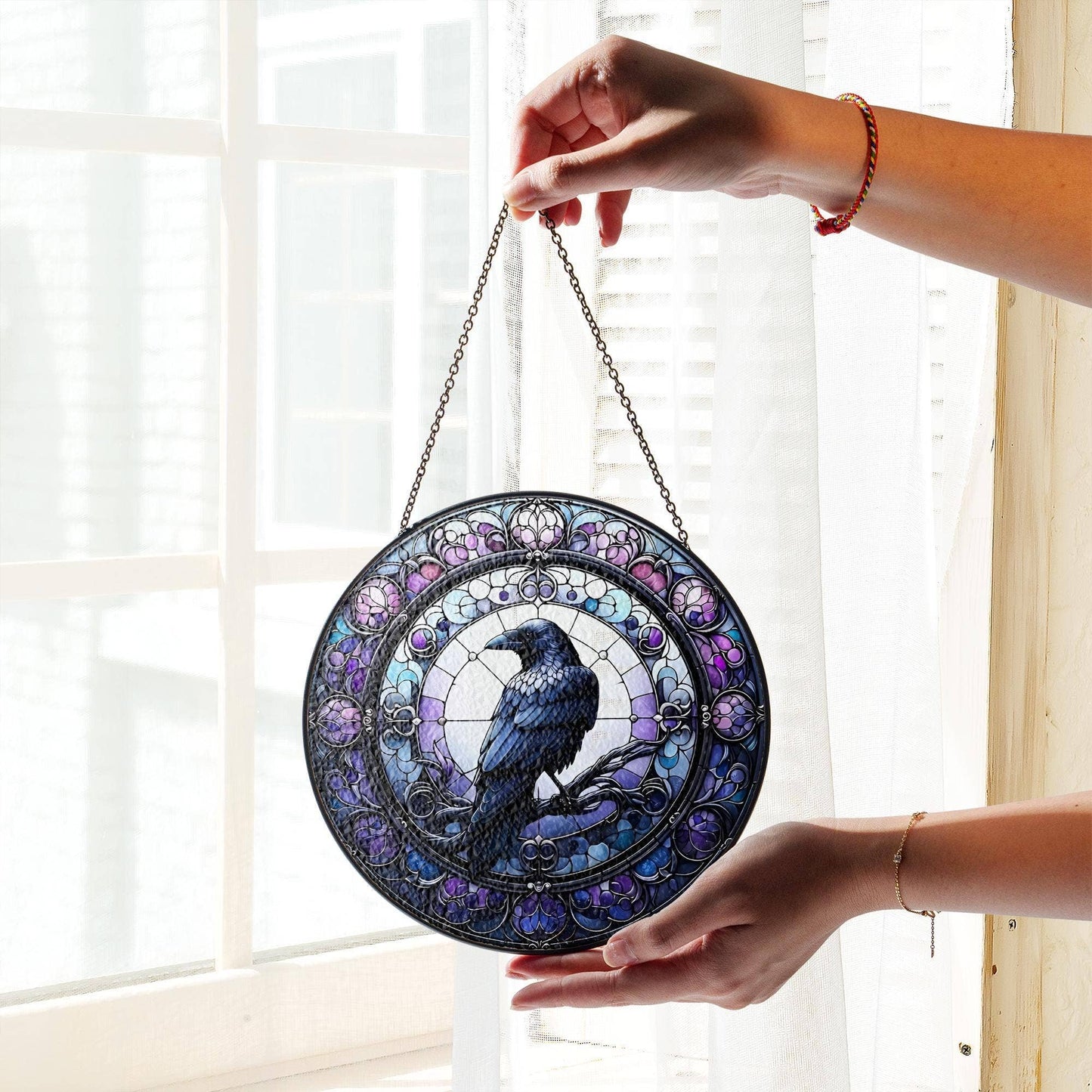 Raven Stained Glass Suncatcher
