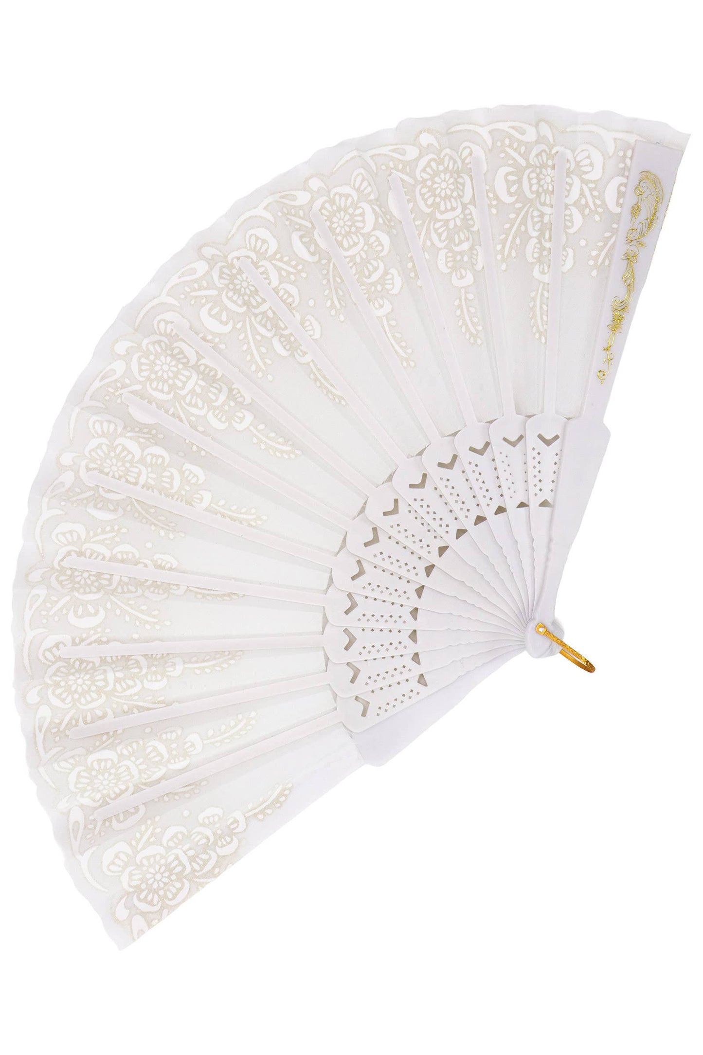 Lux White Glitter Floral Handheld Folding Fan