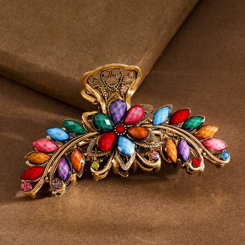Boho Colorful Gemstone Flower Hair Claws